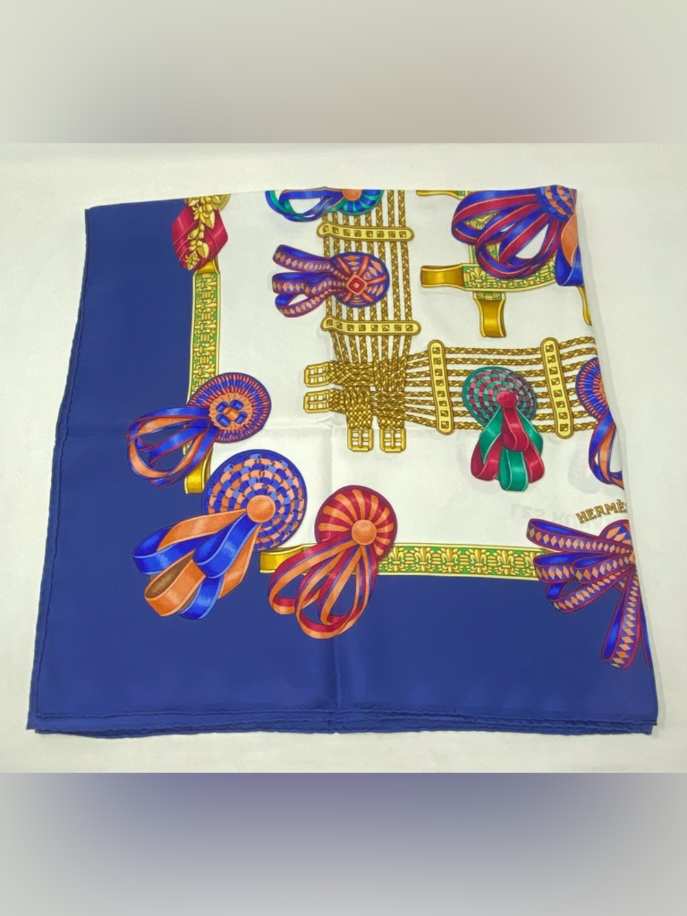 Hermes Navy Blue Multicolor 'Les Rubans du Cheval' Silk Scarf - Picture 2 of 16